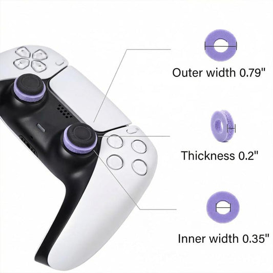 Aiming precision rings on controller thumbsticks with purple accent and size callouts
