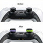 Controller thumbstick tops with installed aiming rings in dark and purple accents
