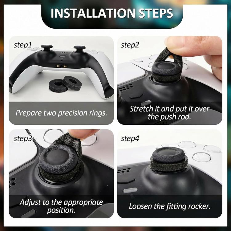 Hand stretches and fits aiming rings onto controller thumbsticks during installation