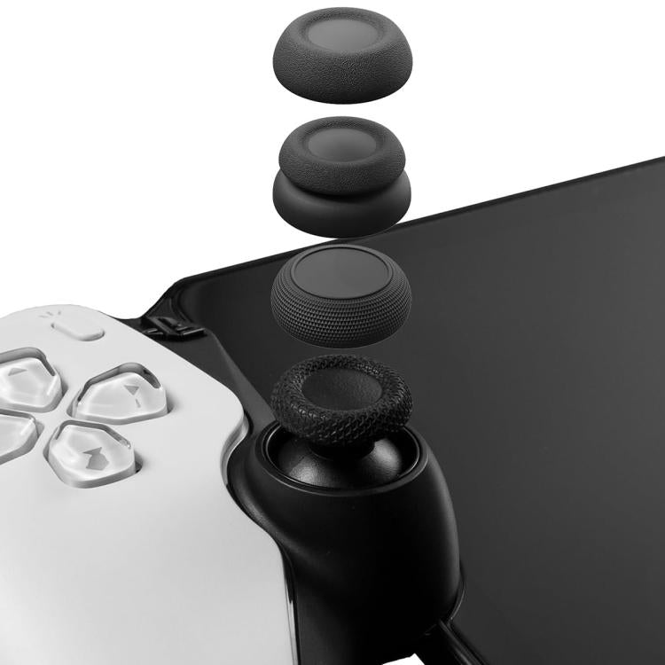 Black stackable joystick thumb grips installed on controller thumbstick