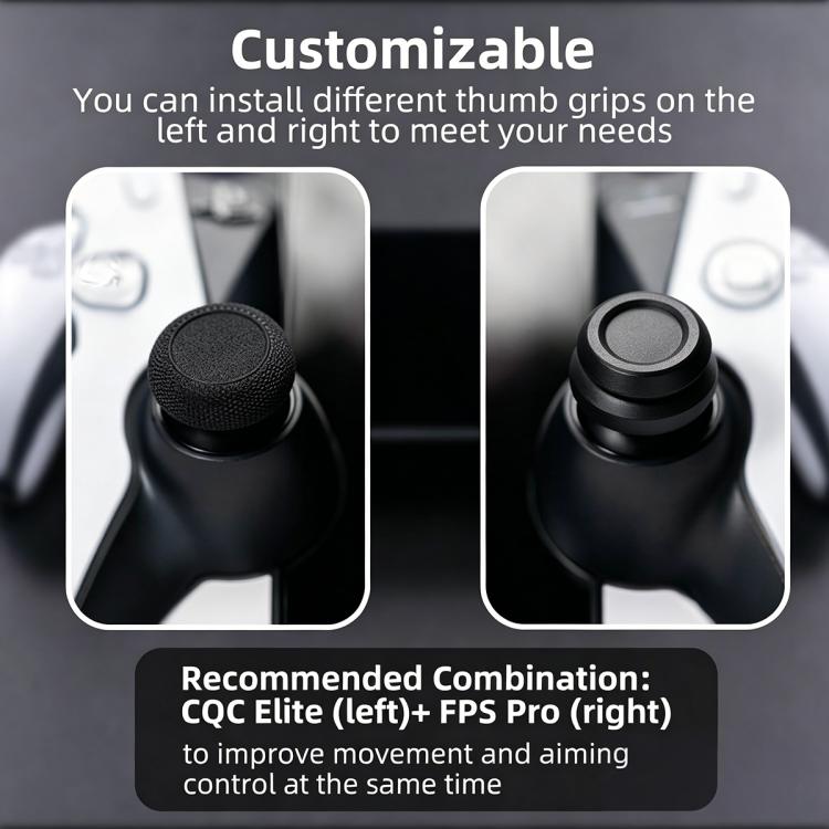 Two installed black thumb grip caps on left and right controller thumbsticks