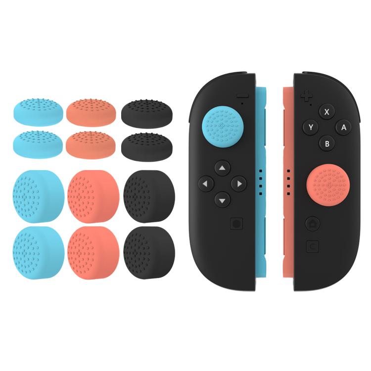 Thumbstick silicone anti-slip caps set, 12 pack, blue, orange, and black