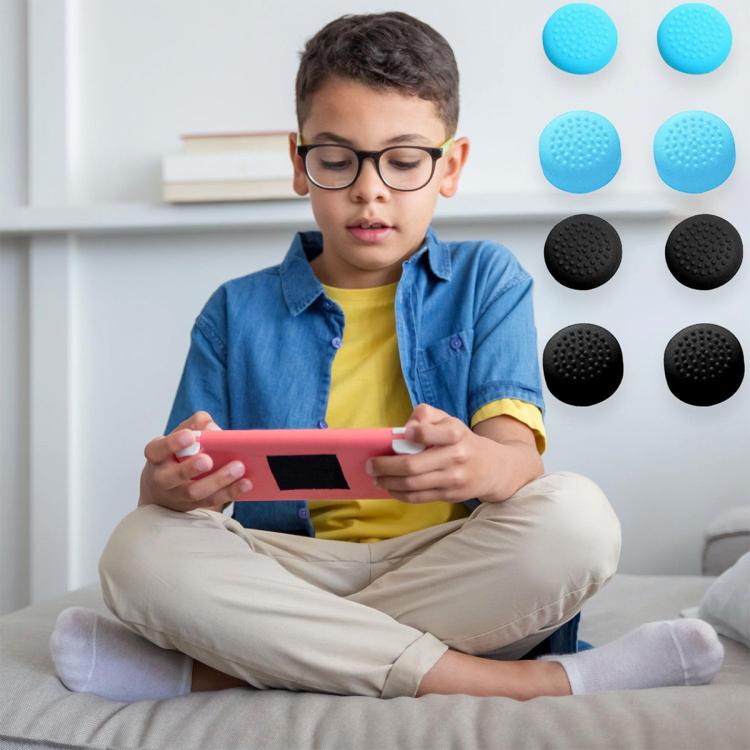 Blue and black silicone thumbstick anti-slip caps with textured dome grips
