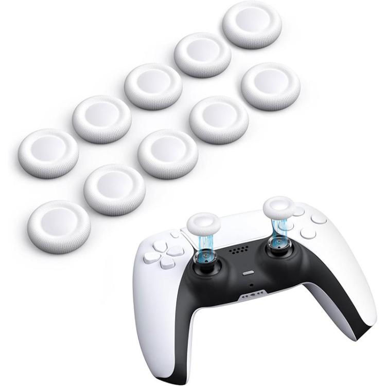 Set of 10 white joystick thumb grip replacement caps with textured rubber tops.