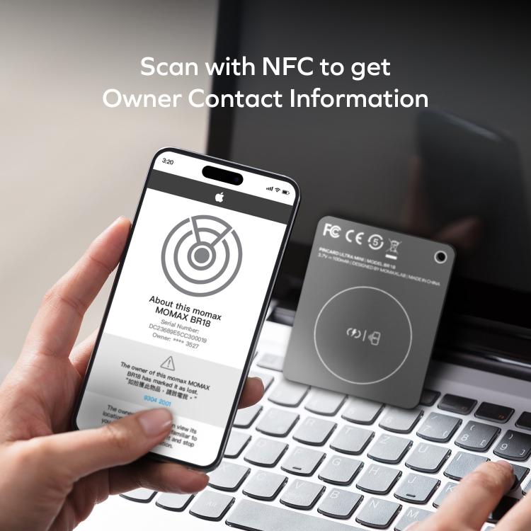 PINCARD Ultra Mini NFC scan information on smartphone with black card tag