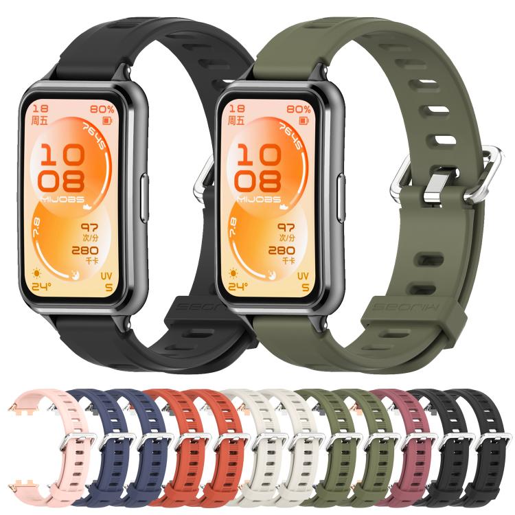 Black and army green TPU watch bands with ventilation holes, plus a row of color options