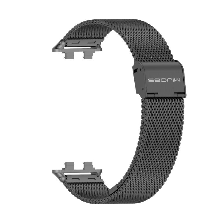 Black Milanese watch band with magnetic clasp and exposed connector ends