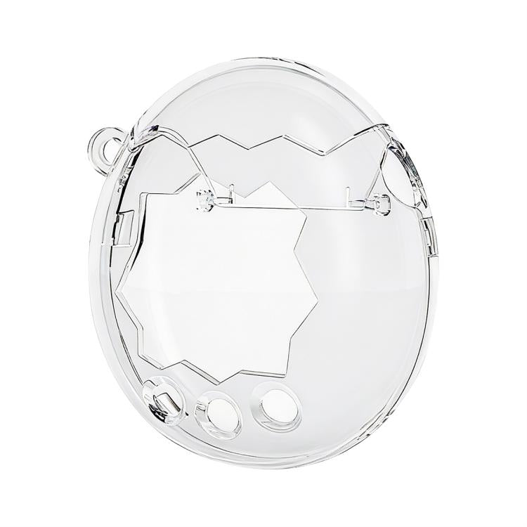 Transparent crystal protective case, clear oval shell with side clips and front openings