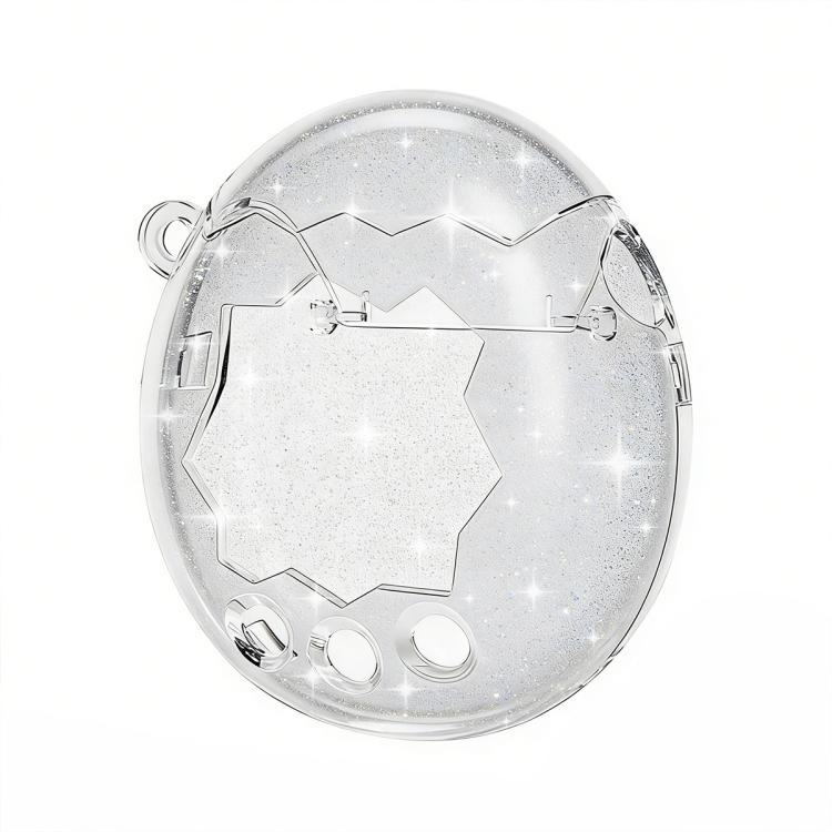 Glitter transparent crystal protective case, speckled clear oval shell with side clips