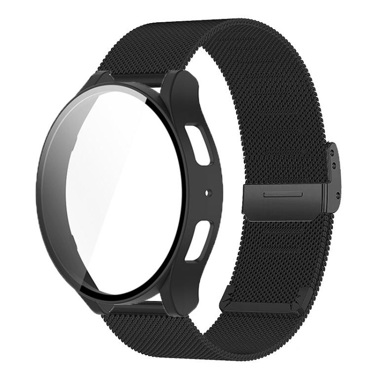 Black mesh stainless steel watch band and protective case with screen film