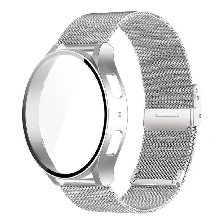 Silver mesh steel watch band and protective case