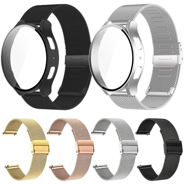 Milanese stainless steel watch bands with integrated cases in black, silver, gold and rose gold
