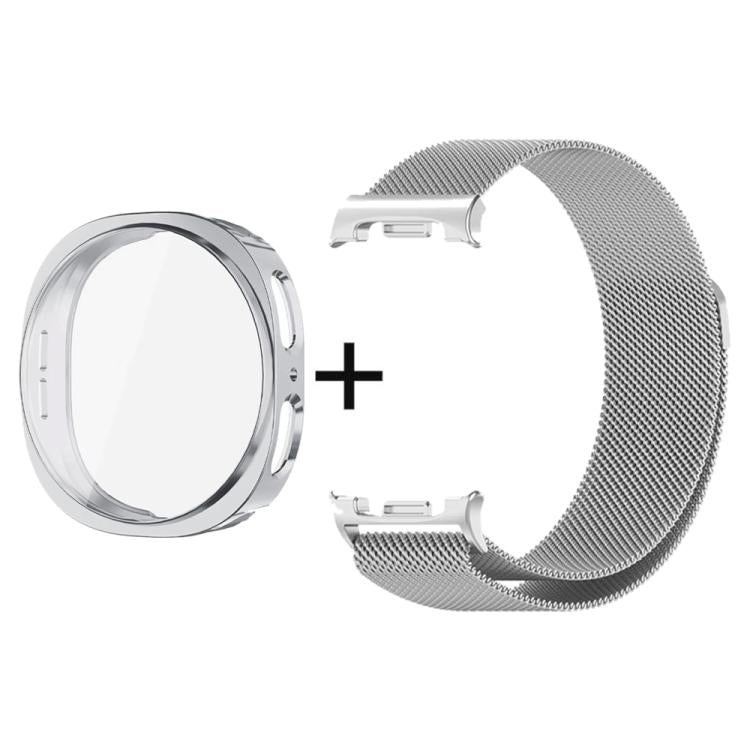 Silver Milanese watch band and matching protective case