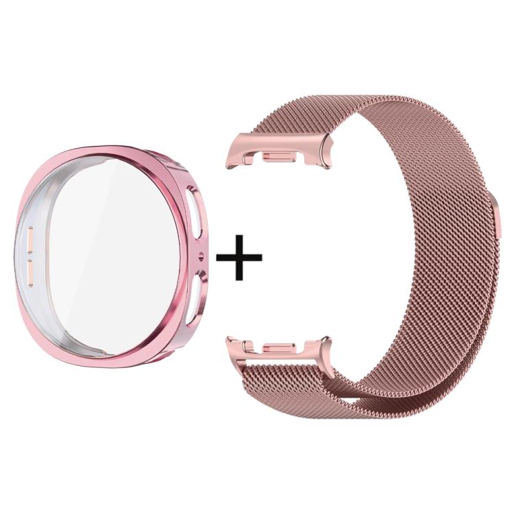 Rose pink Milanese watch band and matching protective case