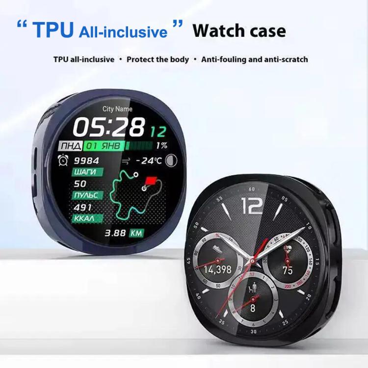 Black TPU watch case shown protecting two Galaxy watches