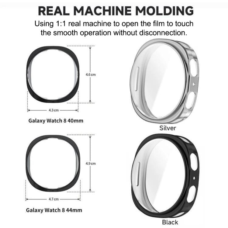 Silver and black TPU watch cases shown with size measurements for two watch models