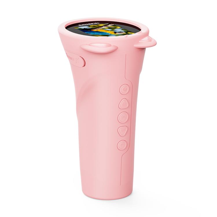 Pink kids digital monocular telescope with round 2-inch screen and side control buttons