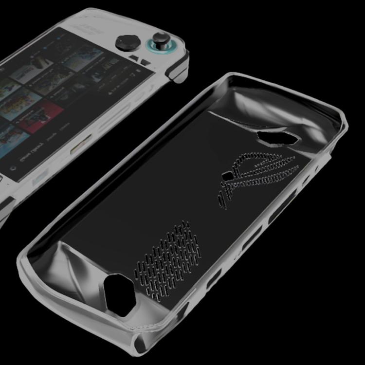 Transparent TPU case for ASUS ROG Ally highlighting controller-side openings and vent pattern