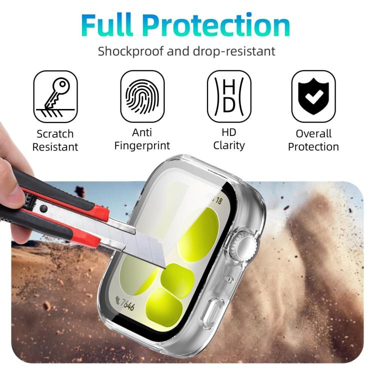 Clear xDfind watch case with integrated screen protector, shown fitted on a watch