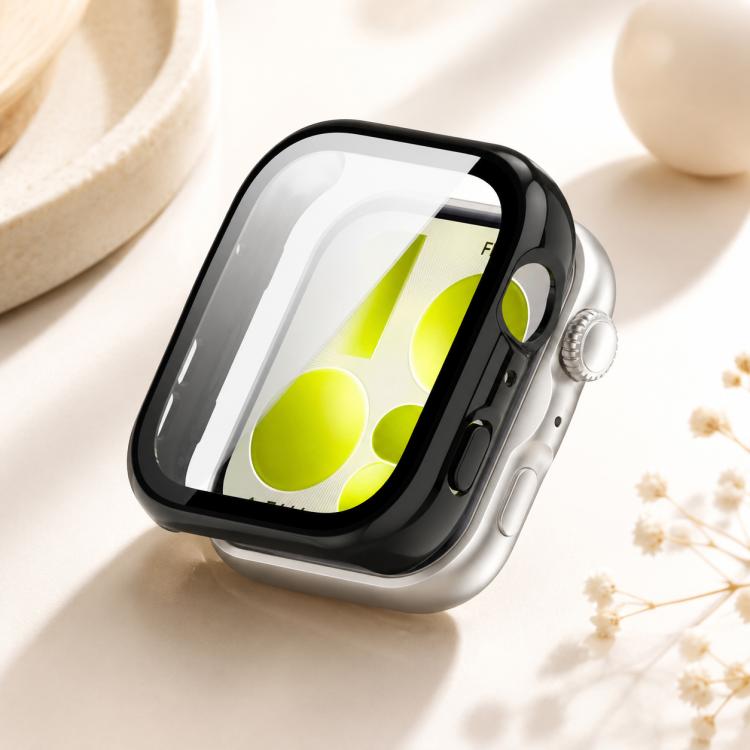 Black xDfind watch case with integrated screen protector, shown fitted on a watch