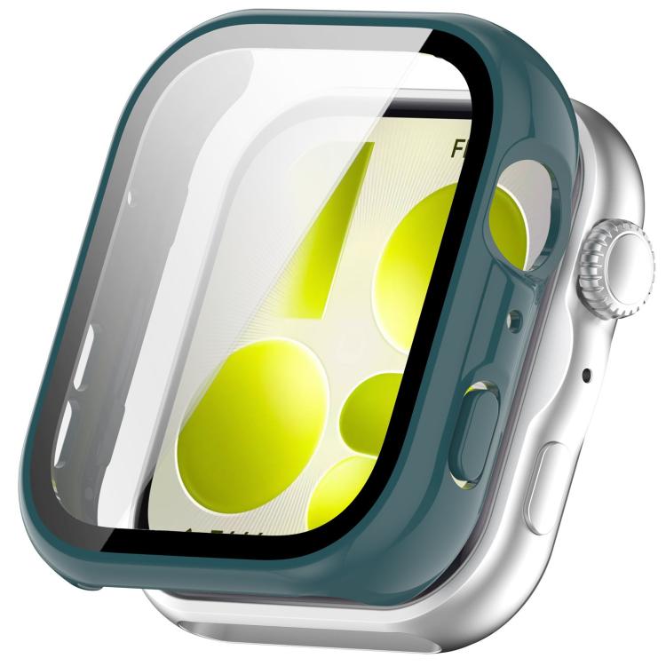 Dark teal smartwatch case with integrated screen protector and button cutouts