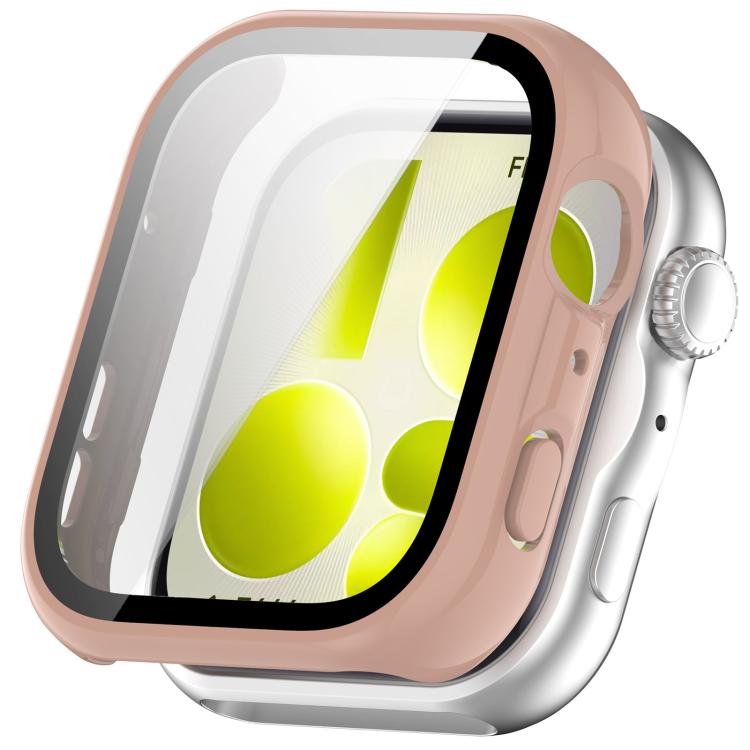 xDfind watch case with integrated screen protector in rose pink, shown fitted on a watch