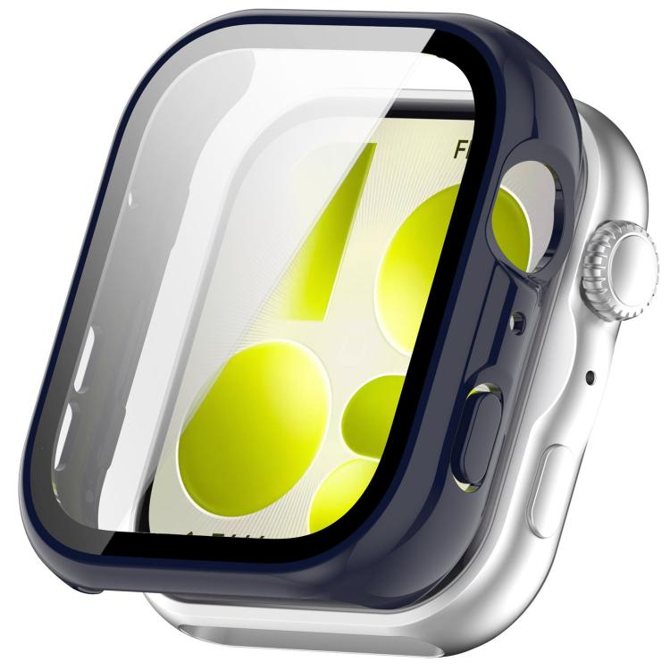 Dark blue smartwatch case with integrated screen protector and button cutouts