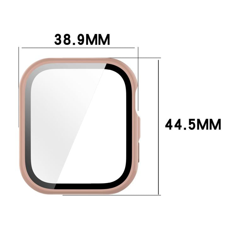 Pink PC watch case with integrated screen protector, measuring 38.9 by 44.5 mm