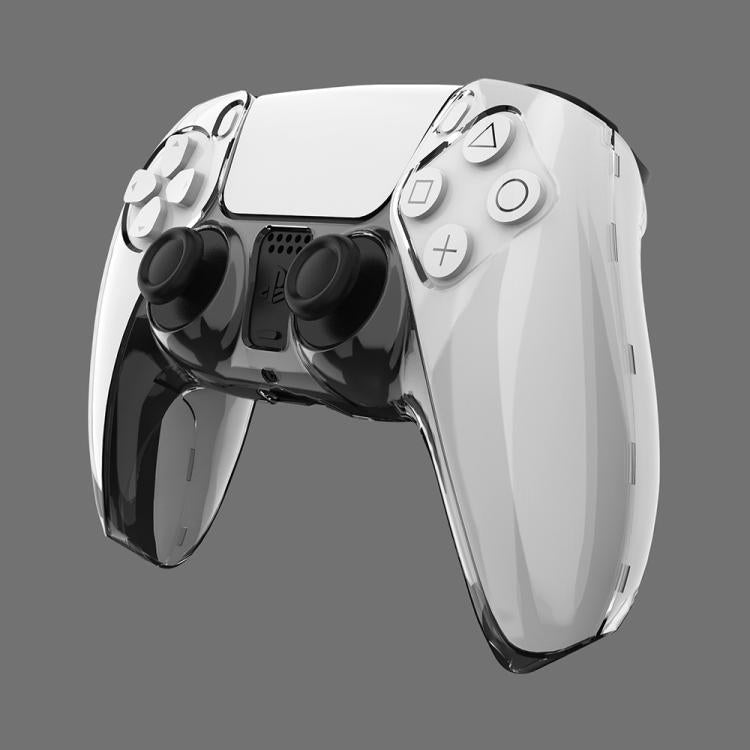 Clear crystal PS5 controller case, two halves with button and stick cutouts