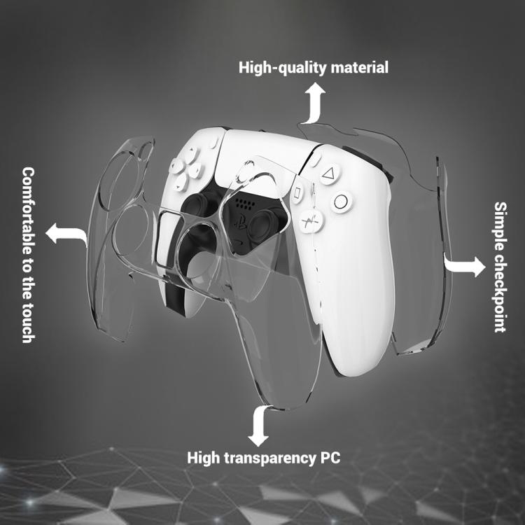 Clear transparent PC PS5 controller case, thin protective shell with openings