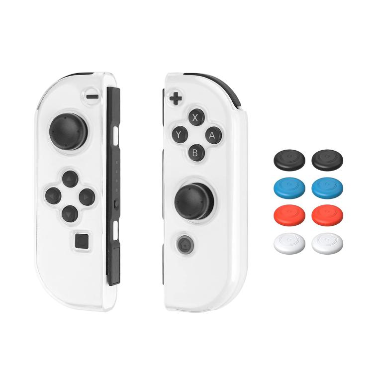 Clear TPU Joy-Con protective case pair with joystick caps, transparent shell