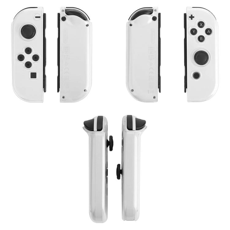 Transparent TPU Joy-Con cases with joystick cutouts and included joystick caps