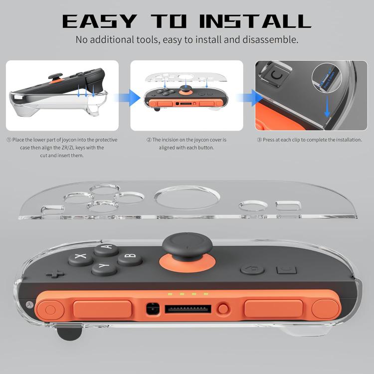 Crystal PC Joy-Con case set with clear shell and orange buttons for installation