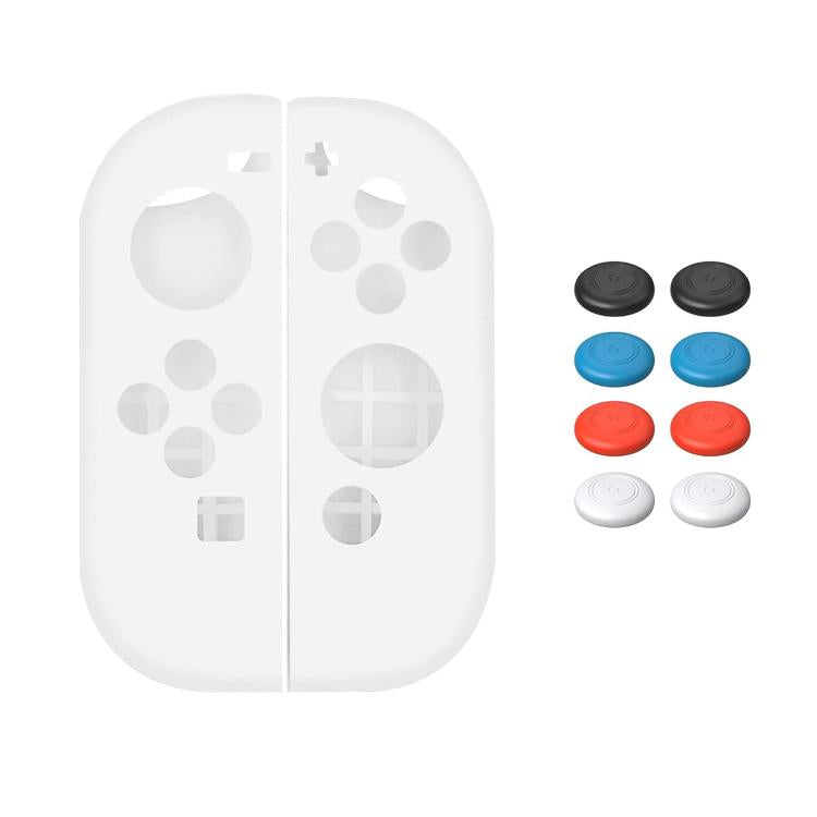Soft silicone joystick cap set with white protective Joy-Con case shells