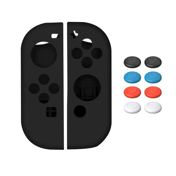 Soft silicone joystick cap set with black protective Joy-Con case shells