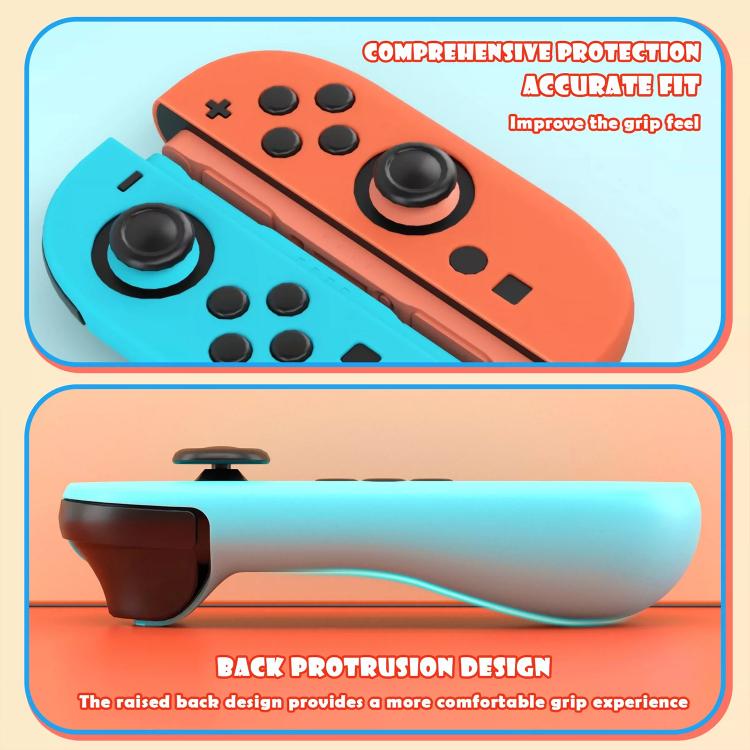 Silicone protective Joy-Con case set with attached joystick caps on controllers