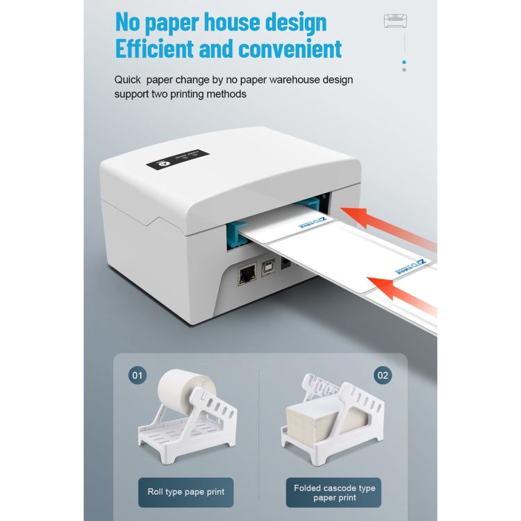 Thermal label printer with front paper slot and paper feed path for single waybill