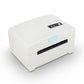 Single paper waybill label printer, white casing with top control area and front output opening