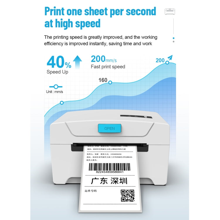 Waybill label printer speed performance graphic with printer and inserted label