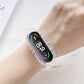 Clear silicone replacement watch strap with smartwatch display on wrist