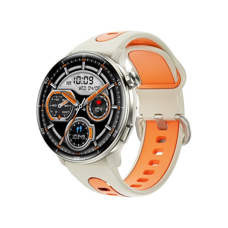 S666 sport smartwatch with cream and orange band and round digital display