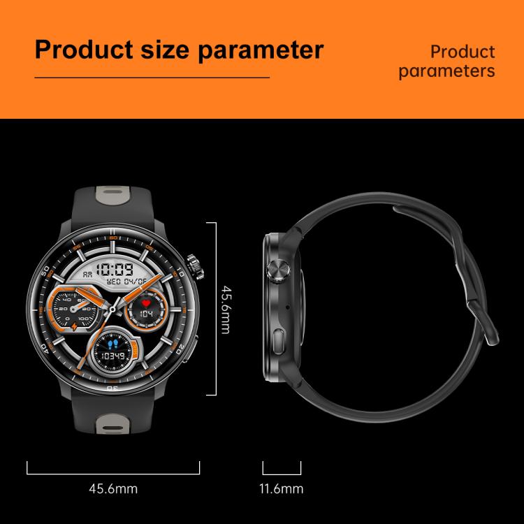 S666 sport smartwatch shown front and side with 45.6 mm case and 11.6 mm profile