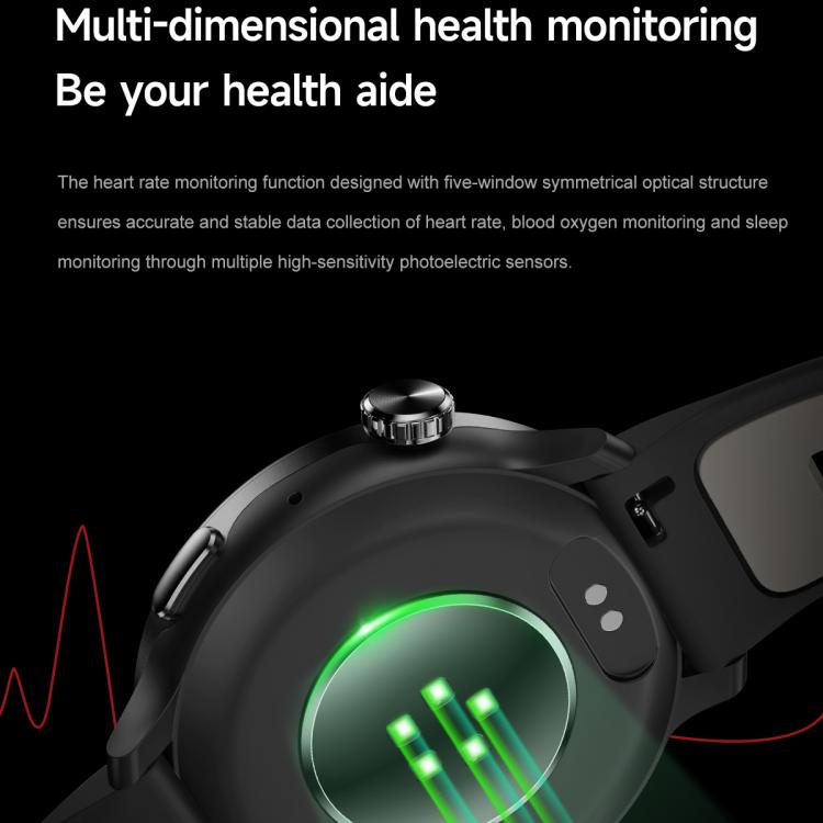 S666 sport smartwatch rear view showing green optical health sensors