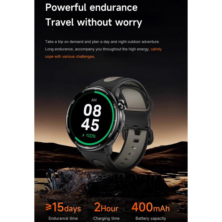Black smartwatch with gray strap showing time and battery level