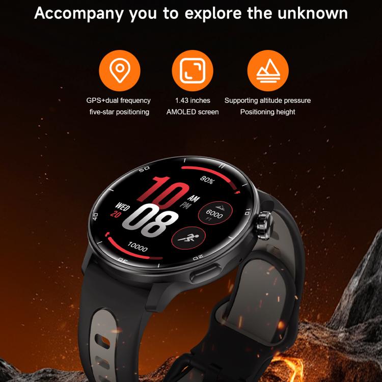 S666 black sport smartwatch with round AMOLED display and silicone band