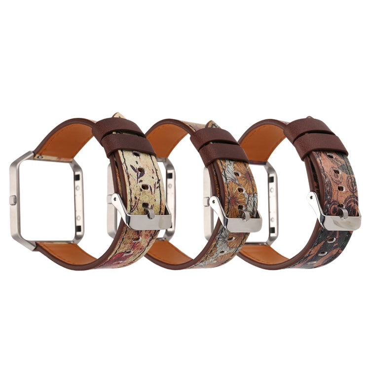 Floral leather watch straps with multiple patterned bands and silver buckles
