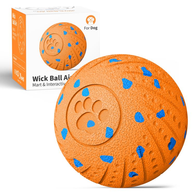Orange textured smart pet toy ball with blue paw-print pattern, 80mm diameter