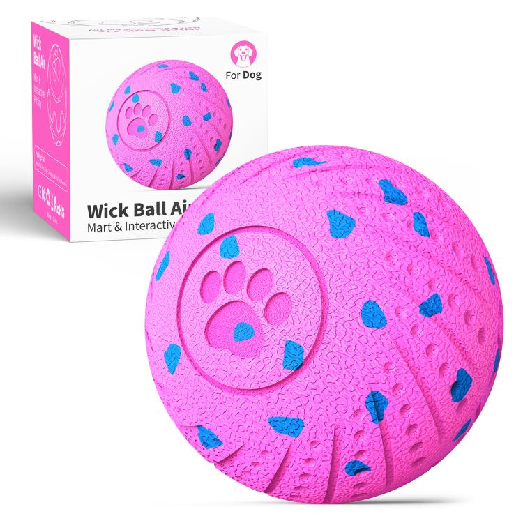 Pink textured smart pet toy ball with blue paw-print pattern, 80mm diameter