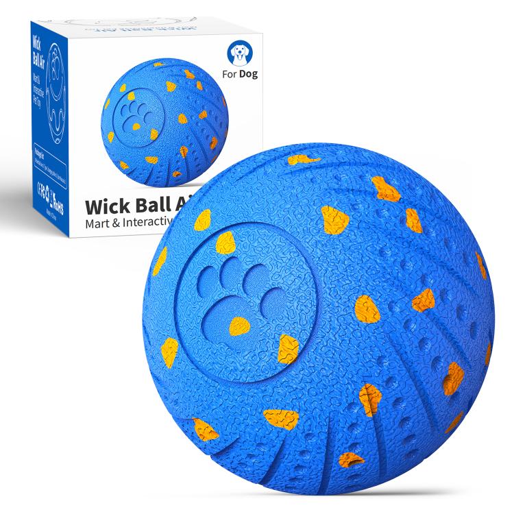 Smart automatic pet toy ball for dogs, blue with orange grip dots and textured surface