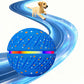 Blue interactive LED pet training ball toy with textured surface and yellow speckles, 70mm